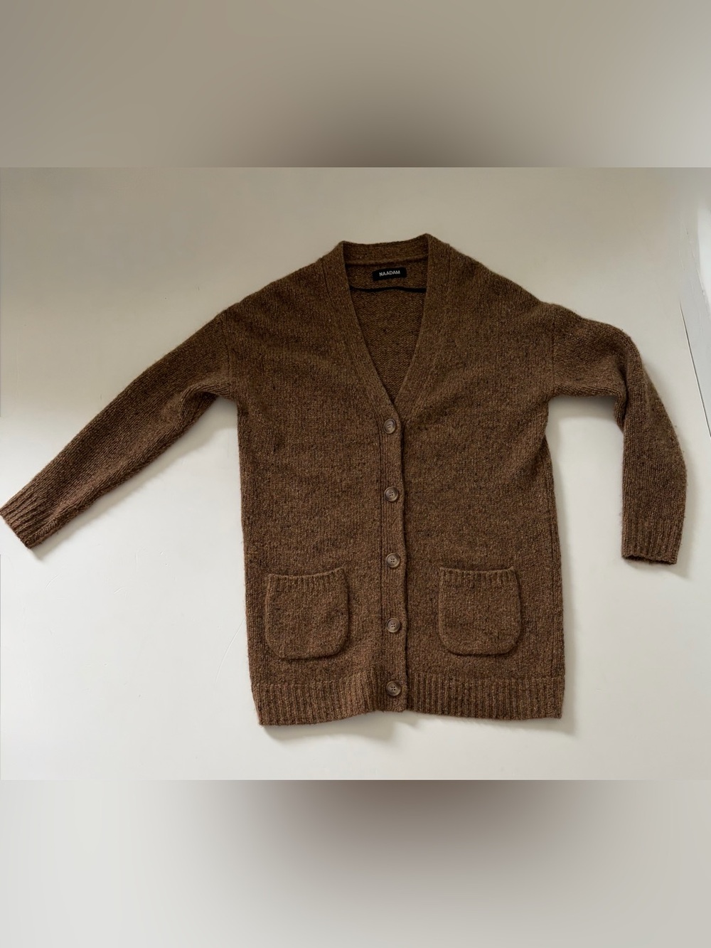 NAADAM Chestnut Brown V-Neck Button Pocket Cashmere Cardigan